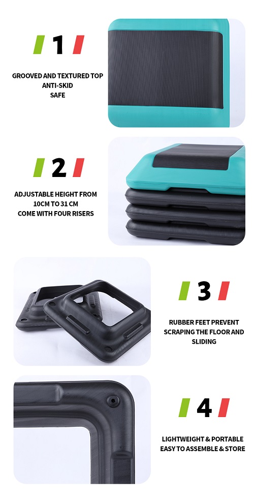 Piattaforma aerobica ad alto gradino regolabile con 4 riser