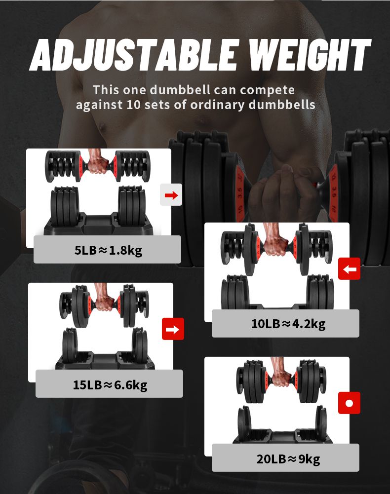 Dumbbell regolabile con sistema di quadrante Dumbbell regolabile con sistema di quadrante