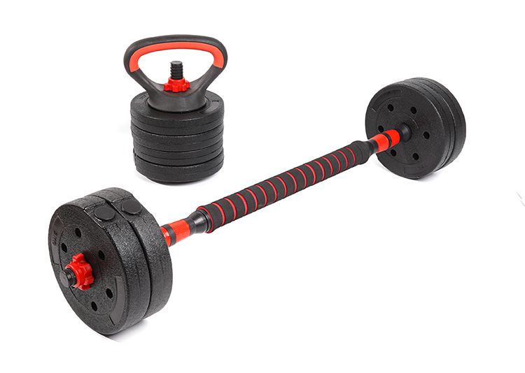 Irons e un bilanciere di cemento ecologico ecologico con barre di kettlebell Irons e un bilanciere di cemento ecologico ecologico con barre di kettlebell