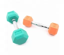Dumbbell esagonale con rivestimento in gomma colorato (LB)