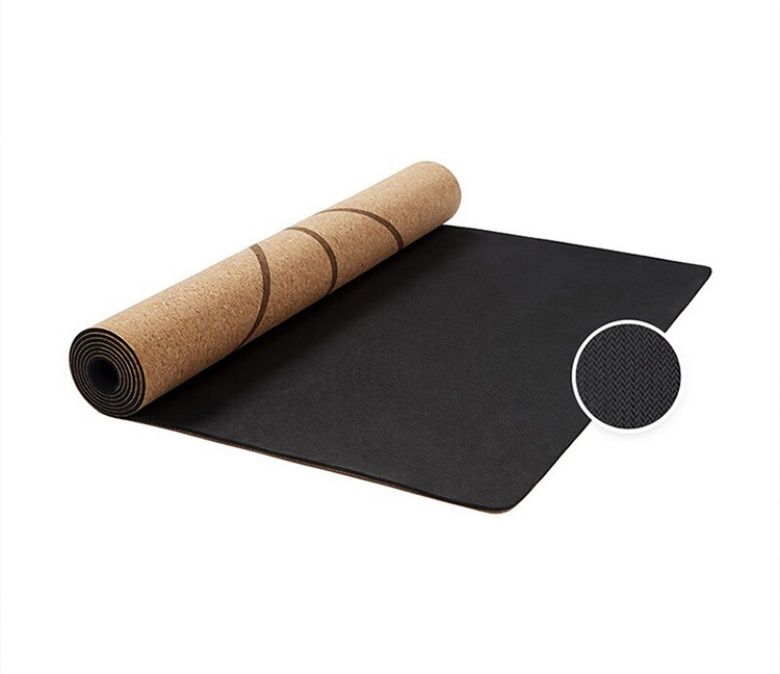 Tappetino da yoga in gomma in sughero con linee di allineamento
