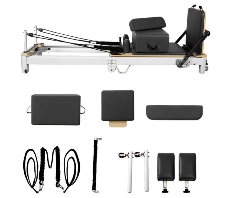 Riformatore di pilates pieghevoli in alluminio bianco in alluminio in vendita